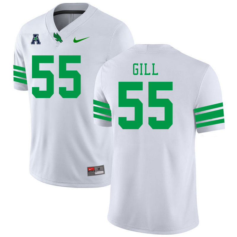 #55 Richard Gill North Texas Mean Green College Football Jerseys Stitched-White